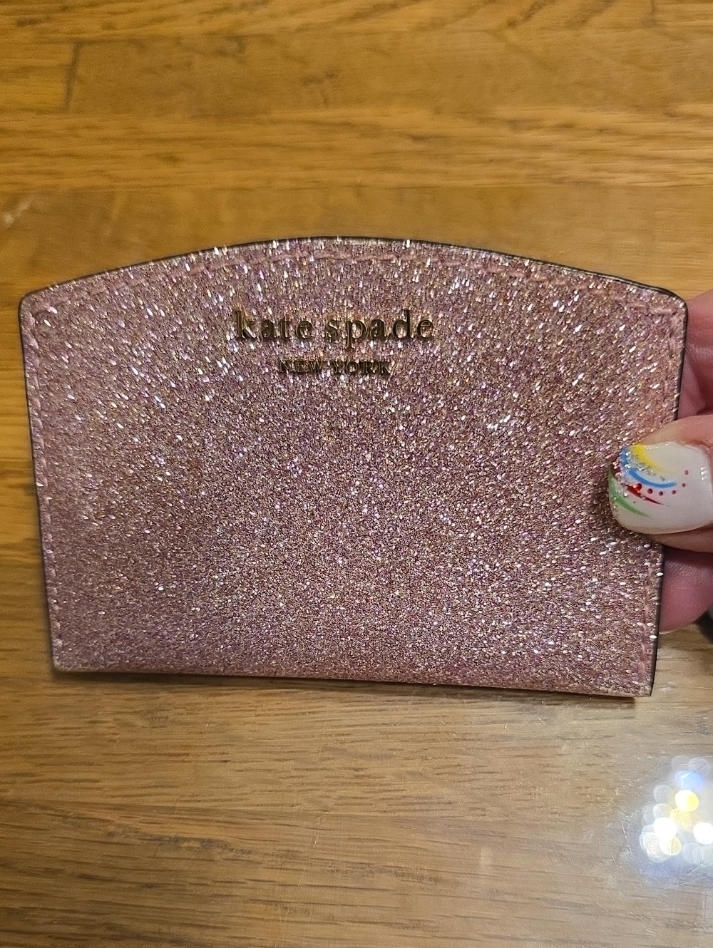 kate spade glitter card case in rose